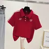 2026 Novo Estilo Gola Polo Ombro Reto Estilo College Camiseta Estampada Versátil Moda Jovem Top Emagrecedor