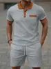 2026 Novo Conjunto de Verão Masculino do Fabricante em Malha Waffle com Gola Reversível e Manga Curta, Conjunto de Shorts, Conjunto de Duas Peças Esportivo Casual da Moda