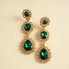 Pendientes Geométricos con Borlas Incrustados de Diamantes Retro Europeos y Americanos, Pendientes Exquisitos de Estilo Palaciego Transfronterizos, Pendientes de Lujo Ligero para Mujer