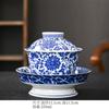 Cuenco de cubierta antiguo de porcelana azul y blanca, juego de té Kung Fu, cuenco de té de estilo chino, cuenco grande de tres talentos con patas altas, tetera de cerámica para el hogar