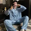 Conjunto de Pijama Masculino de Seda Gelada com Manga Longa 2026 Novo Primavera Outono Tamanho Plus Solto Tamanho Grande Fino Outono Roupa de Casa
