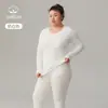 Conjunto de Ropa Interior Térmica para Mujer, Algodón Puro, Tallas Grandes, Delgado, Cuello Redondo, Antibacteriano, Tela Cepillada, Color Sólido, Capa Base, Top y Pantalón de Otoño, Versátil