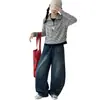 Conjunto de outono para meninas 2026 novo conjunto de duas peças super fofo estilo coreano com calça jeans de perna larga para meninas mais velhas