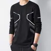 Camiseta esportiva casual masculina de manga longa estampada, moderna para adolescentes, adequada para todas as estações, gola redonda, top básico de manga longa