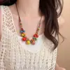 Novo Colar Cerâmico Colorido Estilo Chinês Retrô com Contas para Mulheres, Corrente Longa para Suéter Estilo Étnico, Corrente de Clavícula com Design de Nicho