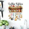 Decoración de Pared para Cocina y Restaurante Estilo Americano Transfronteriza Pegatinas de Pared Utensilios de Cocina Creativos Flores de Pan Pegatinas con Lema en Inglés
