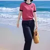 Conjunto Súper Elegante y Fresco de Top de Punto de Seda Helada de Manga Corta Adelgazante con Pantalones Harem Casuales Conjunto de Dos Piezas para Primavera 2026