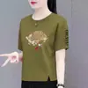Comercio Exterior Transfronterizo Nuevo Estilo Chino Ropa para Mamá Camiseta de Manga Corta para Mujer de Mediana Edad Holgada Talla Grande Top de Media Manga para Mujer