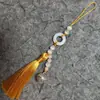 Fábrica de Origen Nuevo Producto Guan Shanyue: Borla Piedra Ojo de Gato Natural Jade Blanco Campana Estilo Antiguo Accesorio Colgante para Abanico Plegable