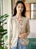 Cardigan Tricotado 100% Caxemira Pura Novo para Outono e Inverno Feminino Jaqueta Suéter de Gola Redonda com Botões de Coração Camisa de Manga Longa que Reduz a Idade