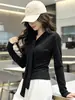 Camiseta de Manga Longa com Design de Nicho para Mulheres, Moda Outono/Inverno, Amarração, Slim Fit, Ombro Correto, Top Camada Interna Quente para Mulheres, Camiseta Base