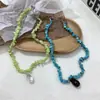 Cadena de Clavícula Dopamina de Grava de Color Cristalino Fiebre Gargantilla de Perlas de Gota de Agua de Verano
