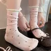 Calcetines finos de lunares de verano para mujer, calcetines de media pantorrilla, calcetines holgados estilo ballet, calcetines largos de malla con lunares blancos
