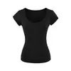 Camiseta de Manga Corta Tencel de Moda 2026 Sexy Ajustada Cuello en U Escotado Color Sólido Top Versátil Verano Venta al por Mayor