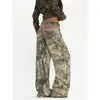 Jeans camuflaje retro americano con estampado de ramas y bordado de guadaña, pantalones holgados casuales de trabajo para hombres y mujeres, algodón, para otoño e invierno