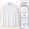 [Seda de morera 6A/DP sin arrugas listo para usar] Camisa de manga larga popular para hombre de otoño, camisa blanca de manga corta de color liso para hombre