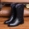 Botas de Cowboy Ocidentais com Padrão de Avestruz Masculinas Cano Alto Tamanhos 39-48 Botas de Couro Botas Masculinas Em Estoque Pedidos Pequenos Processamento Rápido