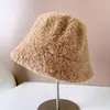 Sombrero de Pescador de Felpa para Mujer Otoño/Invierno 2026, Estilo Japonés Simple de Lana de Cordero, Sombrero Cálido Versátil de Color Sólido