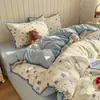 Conjunto de Quatro Peças Super Macio Fio Bouclé Borda de Concha Amigo da Pele, Conjunto de Três Peças Fresco e Fofo para Estudantes, Lençol de Cama Único e Capa de Edredom 1