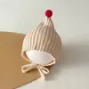 Otoño e Invierno Nuevo Bebé Gorro de Punto con Orejas de Caqui Orejas Cuadros Lindas Atado de Cinta Gorro Cálido de Lana para Bebé
