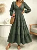 Vestido de Estilo Francés de Nueva Tendencia Europea y Americana, Corte A, Ajustado, Manga Corta, Cintura Ceñida Adelgazante para Mujer, Vestido Largo de Manga Larga para Principios de Otoño