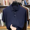 Camiseta de Punto de Manga Corta para Hombre de Verano Camisa Polo Jacquard Fresca de Seda Lino Tencel Algodón para Hombre