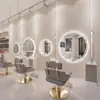 Estação de Espelho de Barbearia de Luxo, Espelho de Salão Moderno de Parede com Luzes LED, Espelho de Salão de Cabeleireiro de Lado Único