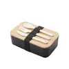 Lonchera de madera de doble capa estilo japonés transfronteriza para trabajadores de oficina lonchera diaria lonchera con compartimento de paja de trigo de aspecto elegante