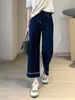 Dori Dn Jeans de Margarida Pequena! Calça Reta de Perna Larga Bordada com Elasticidade em Quatro Direções Jeans Cropped de Cintura Alta para Mulheres