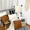 Funda de Cojín Amazon Home Ins Escandinava Trenzada con Borlas Funda de Cojín Lumbar de Cuero Empalmado Estampado