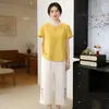 2026 Camiseta Feminina Elegante e Estilosa de Manga Curta para o Verão, Modelagem Justa, Tendência, Blusa Solta para Mulheres de Meia-Idade e Idosas