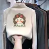Camisa de base feminina cuk de veludo nova outono e inverno engrossada manga longa forrada com fleece gola meio alta engrossada top da moda
