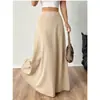 Saia Midi Lisa de Cintura Alta em Linha A para Mulheres, Estilo Europeu e Americano, Simples, Casual, Elegante, Emagrecedora, Saia com Barra Larga