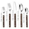 Acero Inoxidable 430 Mango de Uña de Sauce Cuchillo, Tenedor y Cuchara para Comida Occidental Vajilla Color Madera Cuchillo y Tenedor para Filete Francés Cuchara y Tenedor de Postre Juego de 5 Piezas
