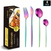 Juego de cubiertos de acero inoxidable estilo portugués transfronterizo de 4 piezas para uso doméstico y de hotel, juego de cuchillo para bistec, tenedor y cuchara de mango largo al por mayor
