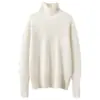 Novo suéter feminino de lã cashmere de gola alta para outono e inverno, espesso e quente, corte solto, ombro caído, camisa básica de tricô estilo coreano