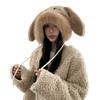 Gorro de invierno con orejas de conejo grandes, relleno para mujer, versión coreana, más fácil de combinar, gorro Lei Feng de oso, gorro de ciclismo a prueba de frío, cálido y moderno.