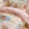 Juego de cama de tres piezas para dormitorio de estudiante universitario, estilo sábana bajera, 100% algodón puro, funda nórdica, sábana, ropa de cama, juego de seis piezas para colchón