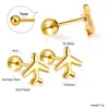 Brincos Studs Geométricos Minimalistas Europeus e Americanos Transfronteiriços, Brincos Pequenos e Delicados de Aço Inoxidável com Fecho de Rosca, Acessórios de Orelha Banhados a Ouro 18K