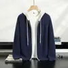 Suéter con Capucha de Cachemir con Puntada Yuanbao 26 para Hombre, Cárdigan Grueso con Cremallera, Sudadera con Capucha Deportiva Casual Color Block, Directo del Fabricante
