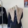 Cachecol Triângulo Xadrez Pequeno Tricotado Estilo Japonês Retrô Estilo Preppy Cachecol de Pescoço Feminino Alta Qualidade Cachecol Xale Outono e Inverno