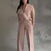 Estación independiente transfronteriza 2024 Europa y Estados Unidos comercio exterior nuevo conjunto de dos piezas para mujer casual de otoño e invierno con cremallera y pantalones de pierna ancha