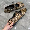 Versión de Piel de Oveja~Estilo Coreano Nicho Estampado de Leopardo Zapatos de Punta Dividida Boca Baja Planos Mary Janes para Mujer 2026 Primavera Zapatos Pequeños de Cuero