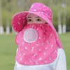 Sombrero de Sol de Verano para Mujer Protector Solar Chal Cubre Rostro para Montar Sombrero con Visera Grande Cubre Rostro Sombrero para Recoger Té Pequeño Cereza Plegable