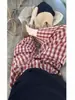 Calça Cropped Casual Versátil Tendência Xadrez Vermelho e Azul Elástica Dupla Face Estilo Novo Temporada Primavera Verão 2026