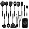 Juego de Utensilios de Cocina de Silicona, Espátulas y Cucharas de Cocina para Cocinar, Herramientas para Hornear, Juego de 13 Piezas con Cubo de Almacenamiento