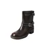 Botas Nuevas Retro Color Otoño e Invierno Piel de Vaca Punta Redonda Estilo Británico Tacón Grueso Suela Gruesa Hebilla de Cinturón Botas Martin Mujer