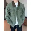 Chaqueta de mezclilla azul retro americana para hombre, abrigo de mezclilla lavado vintage de otoño, chaqueta corta cool de alta costura