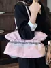 Bolso de hombro bordado con cielo estrellado rosa para mujer, bolso de mano de alta estética estilo coreano con decoración de encaje, bolso para estudiante y para ir al trabajo