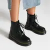 Botas de Montar de Cremallera Lateral Bajas para Mujer Talla 35-48, Botas de Cuero para Mujer Otoño e Invierno, Punta Redonda Charol, Suela Gruesa, Plataforma Impermeable, Tacón Medio
